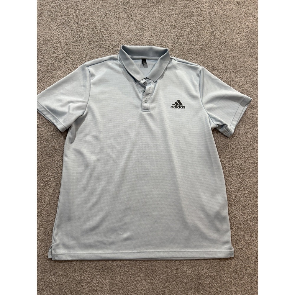 adidas Men's Large Performance Golf Polo Light Blue Moisture Wicking 3-Button